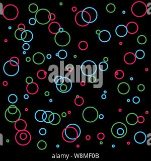 Colored abstract line bubble circle geometric shape texture pattern. Vector illustration on black background Stock Vector