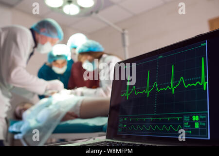 Monitoring of ECG and saturation O2 in the patient in the operating room. Stock Photo
