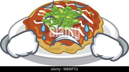 Crying okonomiyaki isolated with in the character Stock Vector