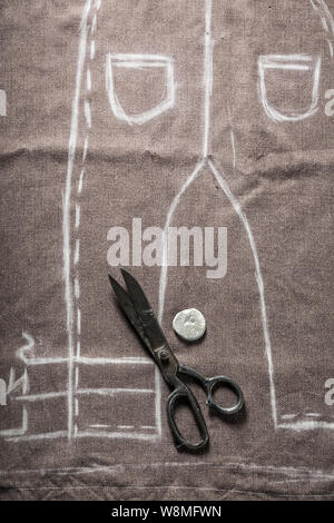Tailors project of trousers in tailoring workshop Stock Photo