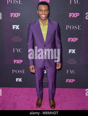 West Hollywood, USA. 09th Aug, 2019. WEST HOLLYWOOD, LOS ANGELES, CALIFORNIA, USA - AUGUST 09: Dyllon Burnside arrives at the Red Carpet Event For FX's 'Pose' held at the Pacific Design Center on August 9, 2019 in West Hollywood, Los Angeles, California, USA. ( Credit: Image Press Agency/Alamy Live News Stock Photo