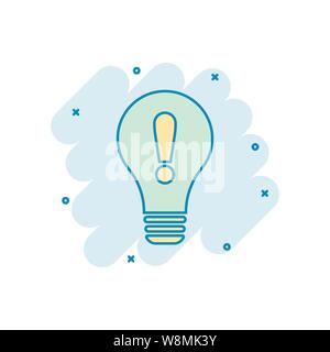 Problem solution icon in comic style. Light bulb idea vector cartoon illustration on white background. Question and answer business concept splash eff Stock Vector