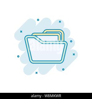 File folder icon in comic style. Documents archive vector cartoon illustration on white isolated background. Storage splash effect business concept. Stock Vector