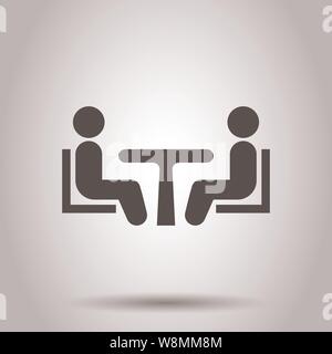 Business consulting icon in transparent style. Two people with table vector illustration on isolated background. Restaurant dialog business concept. Stock Vector