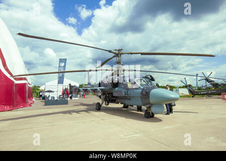 ZHUKOVSKY, RUSSIA - JULY 20, 2017: Russian reconnaissance and attack helicopter Ka-52 on the MAKS-2017 air show Stock Photo