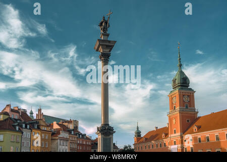 Castle Square with king's Sigismund's Column in Warsaw, Poland Stock Photo