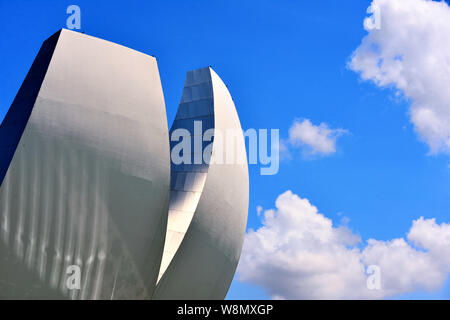 Singapore - July 23 2019: Lotus shaped Art Science Museum at Marina Bay Sands Resort in Singapore perspective view with strong architectural detail Stock Photo
