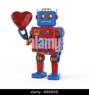 Automation matchmaker concept with 3d rendering robot hold red heart Stock Photo