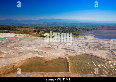 Travertine terrace formations at Pamukkale, Turkey Stock Photo