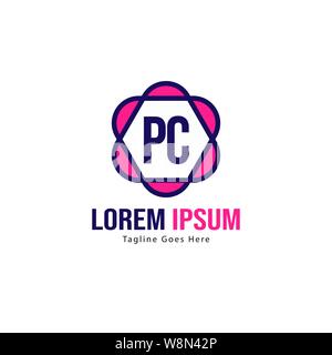 Initial PC logo template with modern frame. Minimalist PC letter logo vector illustration design Stock Vector