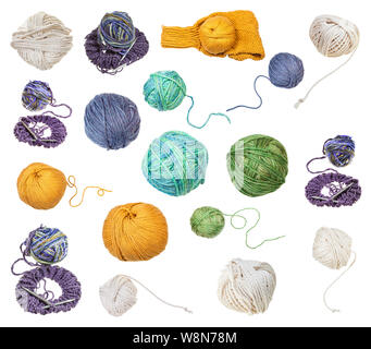 skein of greenish yellow melange yarn with unwound tail isolated on white background Stock Photo