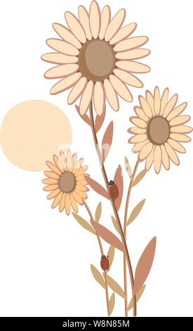 Lady bugs, sunflowers and sun on a summers day Stock Vector