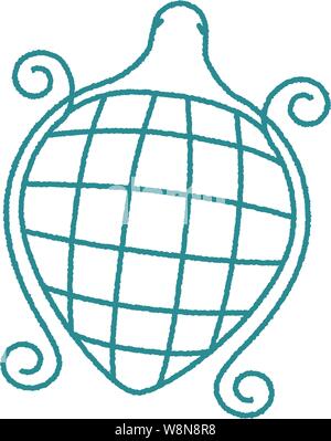 Rough line wire sea turtle with a checkered shell & spiral feet Stock Vector