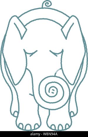 Front view rough line elephant with a curled trunk Stock Vector