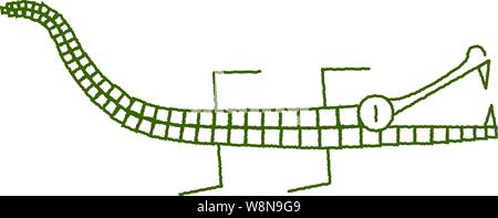 Rough line graphic Crocodile/Alligator,with it's jaws open. Stock Vector