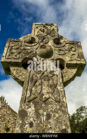 Weathered Celtic Cross On Cemetery In Scotland Stock Photo