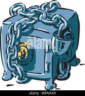 A safe in chains symbolizing extra security loosely drawn & colored Stock Vector