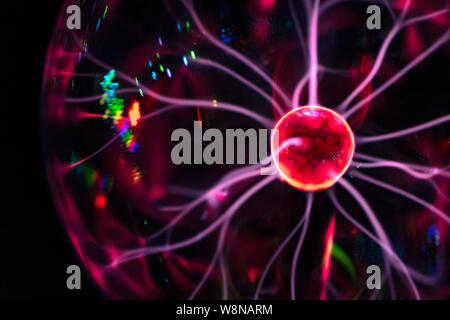 Abstract science background and object, electric lighting sphere ball. Lightning and bright light in energy ball. Plasma Sphere Static Electricity clo Stock Photo