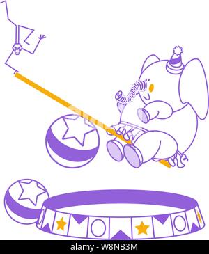 Elephant and Monkey on a make shift teeter toddler and a ball and a circus ring Stock Vector