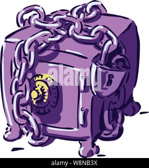 A safe in chains symbolizing extra security loosely drawn & colored Stock Vector