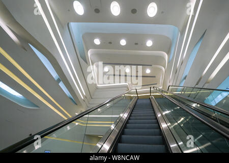 Hong Kong-15th March 2018: The interior of Polyu School of Design Jockey Club Innovation Tower in Hong Kong, a building of the HK Polytechnic Universi