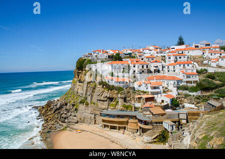 Beautiful coastal view of  Praia Azenhas do Mar near Sintra, Lisbon. Praia  Azenhas do Mar is one of the best beach in Portugal. Stock Photo