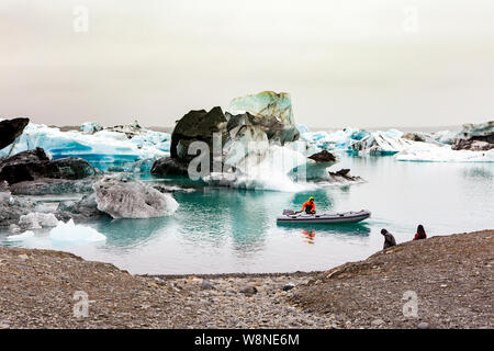 zodiac rubber boat on the Jokulsarlon glacier lake Stock Photo