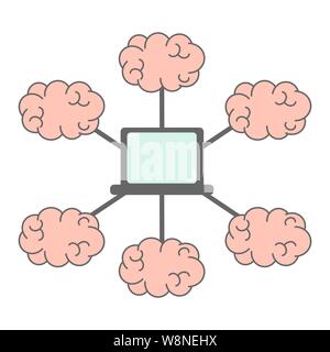 group of brains connection and laptop network communication and webinar concept vector illustration Stock Vector