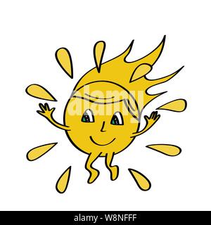 Funny sun icon illustration isolated on white background. Flat style. Vector template Stock Vector