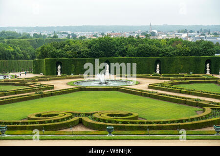 The North Parterre garden viewed from within the Palace of Versailles, Yvelines, Île-de-France region of France Stock Photo