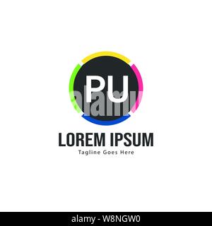 Initial PU logo template with modern frame. Minimalist PU letter logo vector illustration design Stock Vector