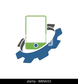 Gear Smart Phone Business logo design template vector Icon Stock Vector