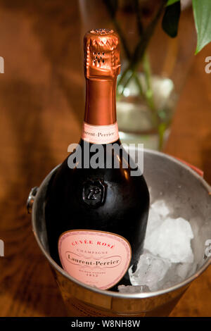 Download Bottle And Glasses Of Pink Rose Champagne On Pink Background Stock Photo Alamy PSD Mockup Templates