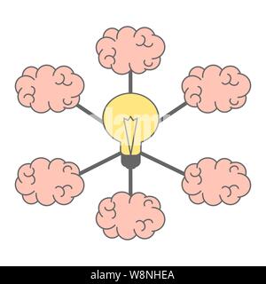 group of brains connection and laptop network communication and webinar concept vector illustration Stock Vector
