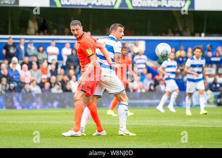 London, UK. 10th Aug, 2019. Jordan Hugill of Queens Park Rangers during the EFL Sky Bet Championship match between Queens Park Rangers and Huddersfield Town at The Kiyan Prince Foundation Stadium, London, England on 10 August 2019. Photo by Salvio Calabrese. Editorial use only, license required for commercial use. No use in betting, games or a single club/league/player publications. Credit: UK Sports Pics Ltd/Alamy Live News Stock Photo