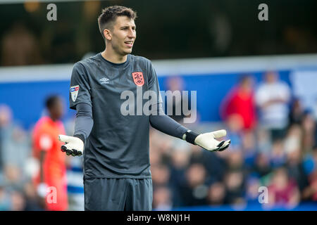 London, UK. 10th Aug, 2019. Kamil Grabara of Huddersfield Town during the EFL Sky Bet Championship match between Queens Park Rangers and Huddersfield Town at The Kiyan Prince Foundation Stadium, London, England on 10 August 2019. Photo by Salvio Calabrese. Editorial use only, license required for commercial use. No use in betting, games or a single club/league/player publications. Credit: UK Sports Pics Ltd/Alamy Live News Stock Photo