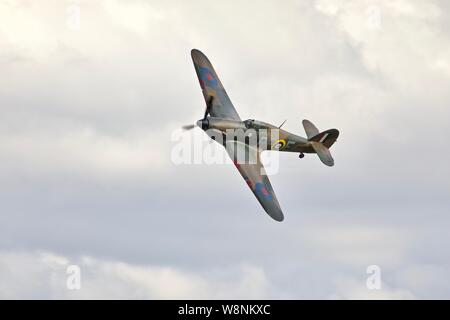 Hawker Hurricane Mk XIIa (G-HURI) airborne at the Shuttleworth Military Airshow on the 7th July 2019 Stock Photo