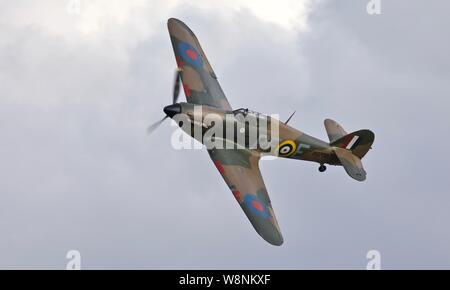 Hawker Hurricane Mk XIIa (G-HURI) airborne at the Shuttleworth Military Airshow on the 7th July 2019 Stock Photo