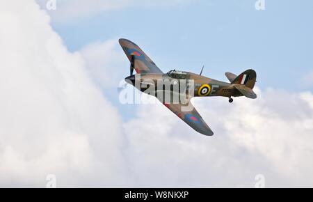 Hawker Hurricane Mk XIIa (G-HURI) airborne at the Shuttleworth Military Airshow on the 7th July 2019 Stock Photo