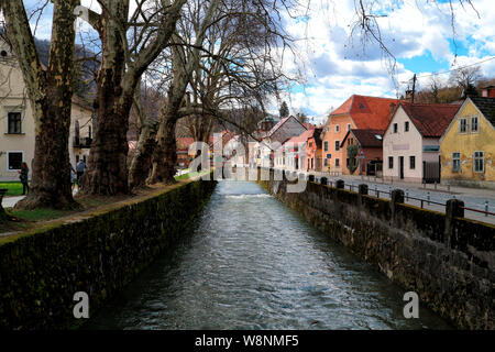 Small town of Samobor and its colorful facades and stream Stock Photo