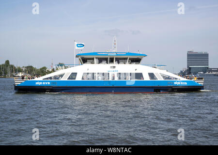 GVB Amsterdam ferry IJVEER 60 in service between Central Station and Amsterdam-Noord. The service is free of charge. Stock Photo