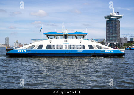 GVB Amsterdam ferry IJVEER 61 in service between Central Station and Amsterdam-Noord. The service is free of charge. Stock Photo