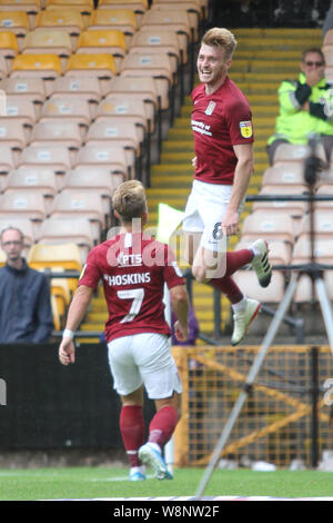 Stoke on trent, UK. 10th August, 2019. Ryan Watson of Northampton Town celebrates his goal during the Sky Bet League 2 match between Port Vale and Northampton Town at Vale Park, Burslem on Saturday 10th August 2019. (Credit: Tina Newbury | MI News) Editorial use only, license required for commercial use. Photograph may only be used for newspaper and/or magazine editorial purposes Credit: MI News & Sport /Alamy Live News Stock Photo