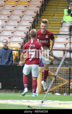 Stoke on trent, UK. 10th August, 2019. Ryan Watson of Northampton Town celebrates his goal during the Sky Bet League 2 match between Port Vale and Northampton Town at Vale Park, Burslem on Saturday 10th August 2019. (Credit: Tina Newbury | MI News) Editorial use only, license required for commercial use. Photograph may only be used for newspaper and/or magazine editorial purposes Credit: MI News & Sport /Alamy Live News Stock Photo