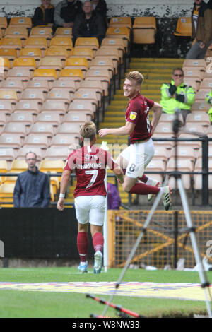 Stoke on trent, UK. 10th August, 2019. Ryan Watson of Northampton Town celebrates his goal during the Sky Bet League 2 match between Port Vale and Northampton Town at Vale Park, Burslem on Saturday 10th August 2019. (Credit: Tina Newbury | MI News) Editorial use only, license required for commercial use. Photograph may only be used for newspaper and/or magazine editorial purposes Credit: MI News & Sport /Alamy Live News Stock Photo