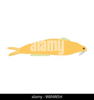 Underwater creature, yellow fish isolated on white, marine animals for fabric, textile, wallpaper, nursery decor, prints, childish background. Vector Stock Vector