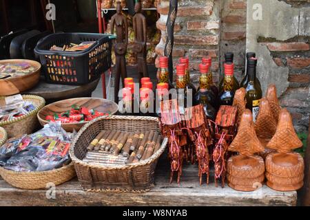 JULY 14, 2019-VIGAN PHILIPPINES: Local products sold along call crisologo in Vigan City, Province of Ilocos in the Philippines Stock Photo