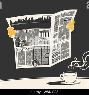 Illustration vector newspaper news and coffee Stock Vector