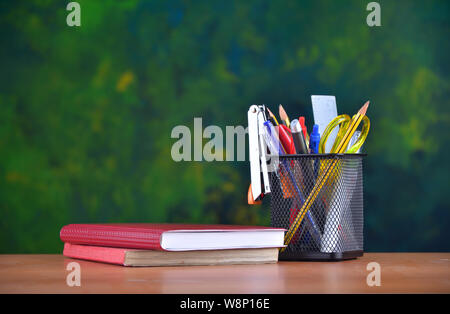 Office stationery on wooden table Stock Photo