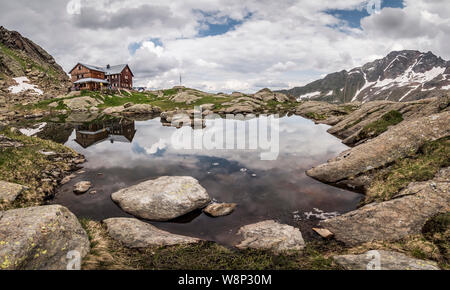 The Bremer Hut mountain refuge in the Gschnitztal valley of the Stubai ...